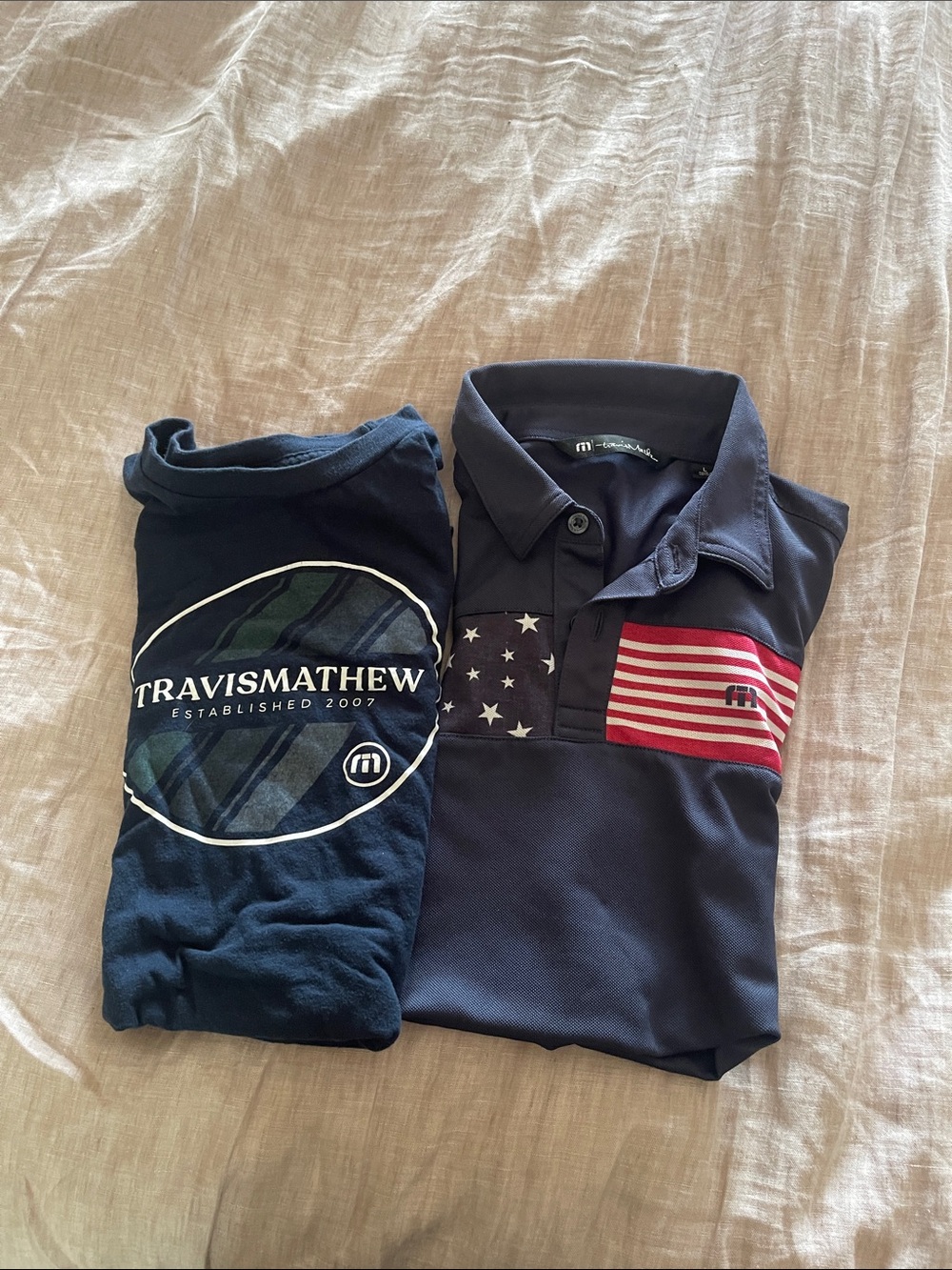 Travis Mathew Boys Navy Polo with American Flag Patch